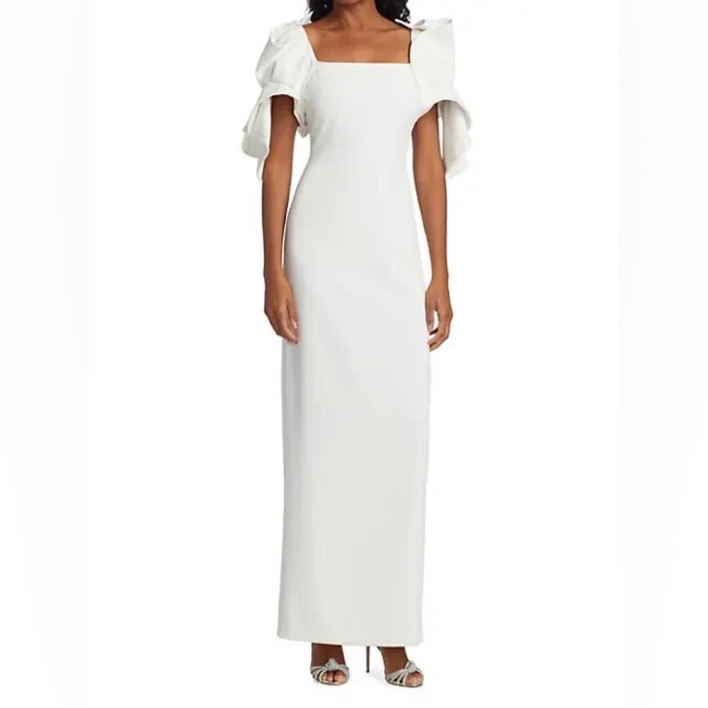 US 10 Badgley Mischka Origami Sleeve Gown Crepe Bridal Oscar NWT